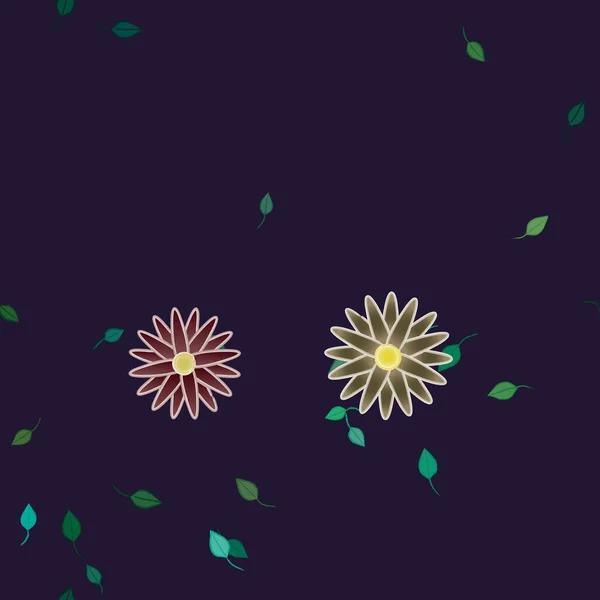 Flores Simples Con Hojas Verdes Composición Libre Ilustración Vectorial — Vector de stock