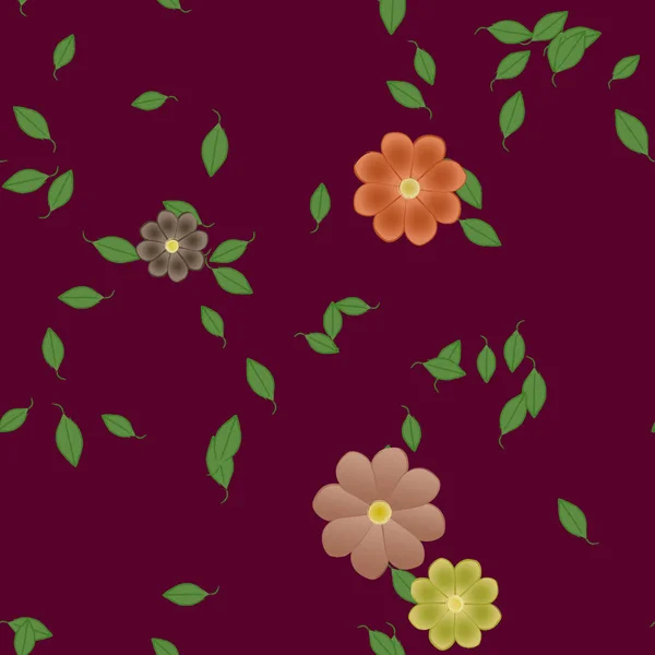 Flores Abstractas Con Hojas Patrón Sin Costura Ilustración Vectorial — Vector de stock