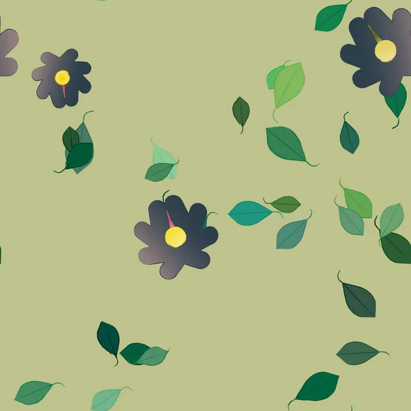 Flores Abstractas Con Hojas Patrón Sin Costura Ilustración Vectorial — Vector de stock