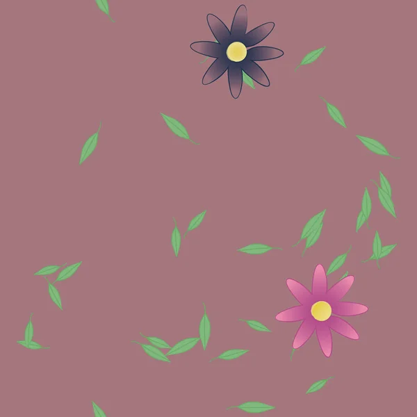 Flores Simples Con Hojas Verdes Composición Libre Ilustración Vectorial — Archivo Imágenes Vectoriales