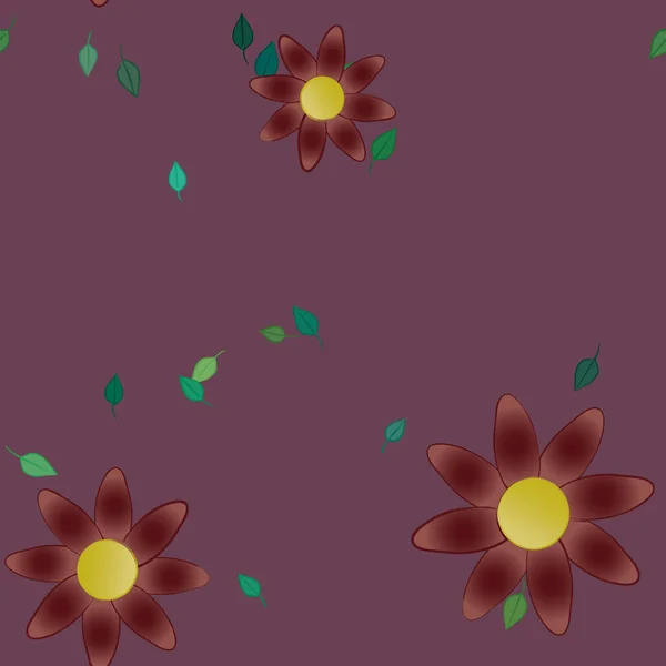 Flores Simples Con Hojas Verdes Composición Libre Ilustración Vectorial — Vector de stock