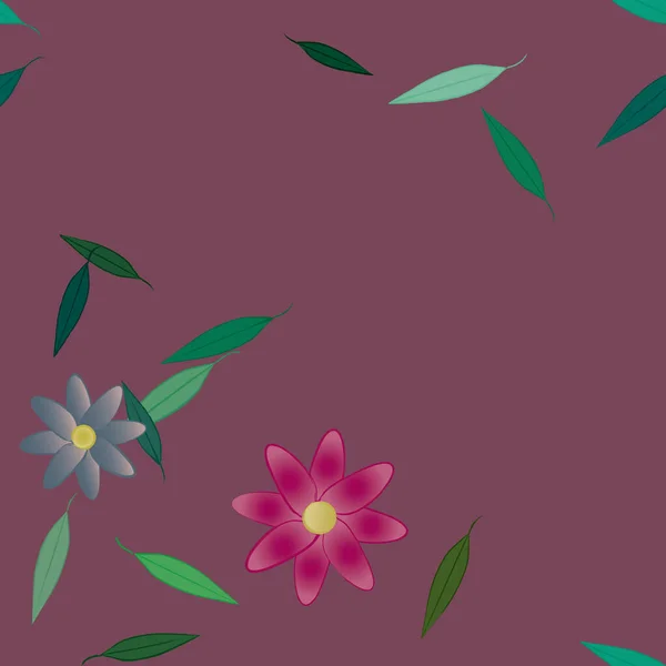 Flores Abstractas Con Hojas Patrón Sin Costura Ilustración Vectorial — Vector de stock