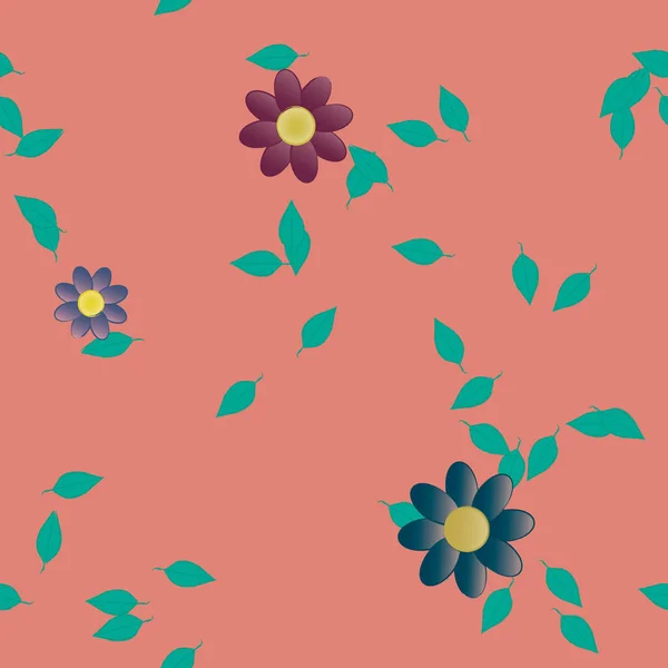 Flores Simples Con Hojas Verdes Composición Libre Ilustración Vectorial — Archivo Imágenes Vectoriales