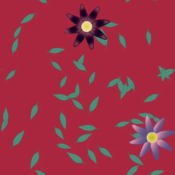 Flores Abstractas Con Hojas Patrón Sin Costura Ilustración Vectorial — Archivo Imágenes Vectoriales