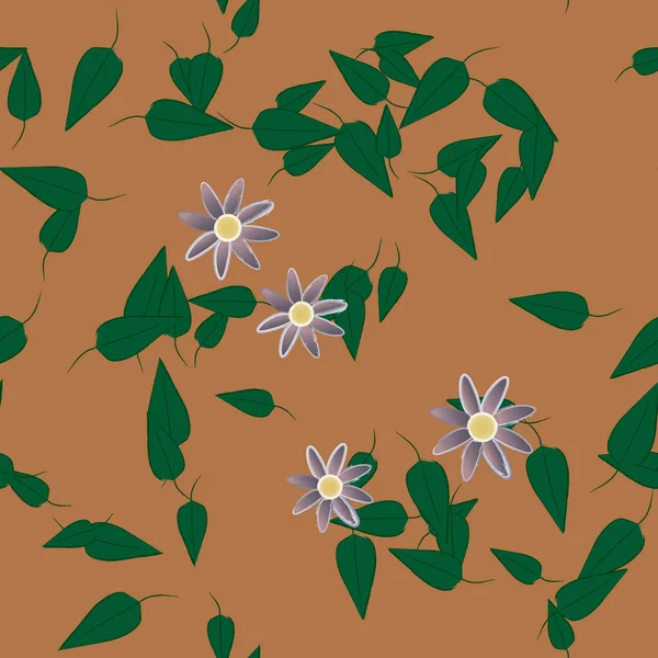 Flores Abstractas Con Hojas Patrón Sin Costura Ilustración Vectorial — Vector de stock