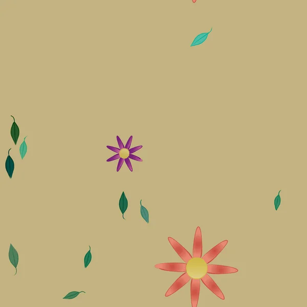 Flores Abstractas Con Hojas Patrón Sin Costura Ilustración Vectorial — Archivo Imágenes Vectoriales