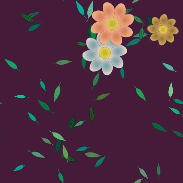 Χρωματιστά Λουλούδια Και Φύλλα Φόντο — Διανυσματικό Αρχείο