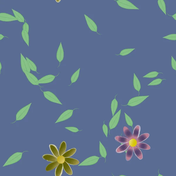 Flores Simples Con Hojas Verdes Composición Libre Ilustración Vectorial — Archivo Imágenes Vectoriales