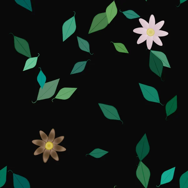 Fleurs Simples Avec Des Feuilles Vertes Composition Libre Illustration Vectorielle — Image vectorielle