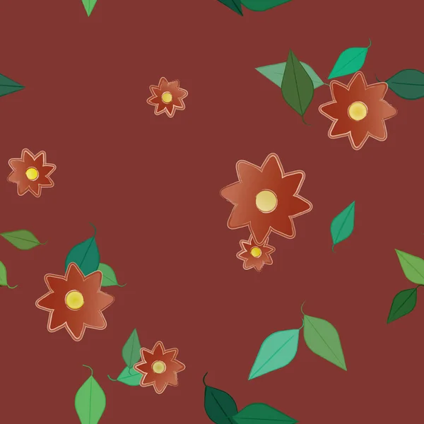 Fleurs Abstraites Avec Des Feuilles Motif Sans Couture Illustration Vectorielle — Image vectorielle