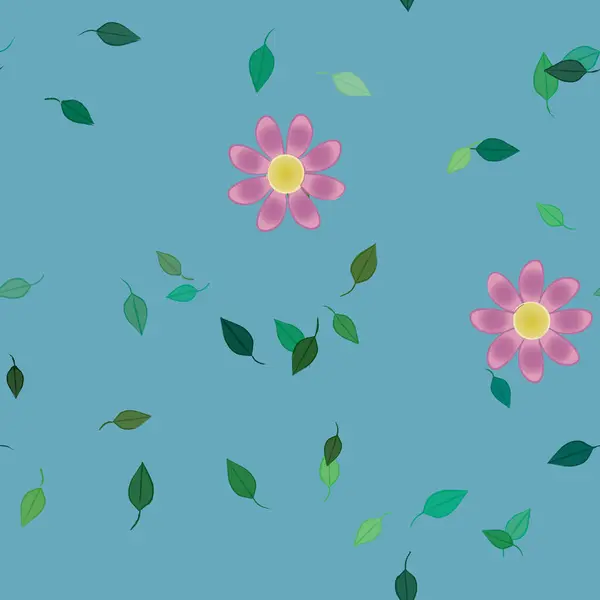 Enkla Blommor Med Gröna Blad Fri Sammansättning Vektor Illustration — Stock vektor