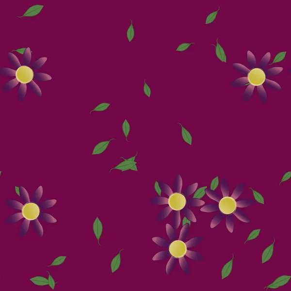 Flores Abstractas Con Hojas Patrón Sin Costura Ilustración Vectorial — Vector de stock