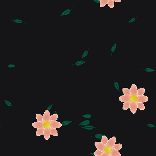 Fleurs Simples Avec Des Feuilles Vertes Composition Libre Illustration Vectorielle — Image vectorielle