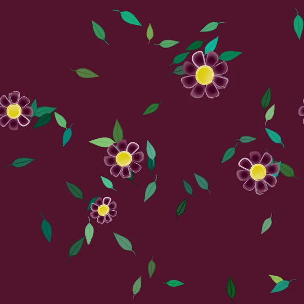 Flores Simples Con Hojas Verdes Composición Libre Ilustración Vectorial — Archivo Imágenes Vectoriales