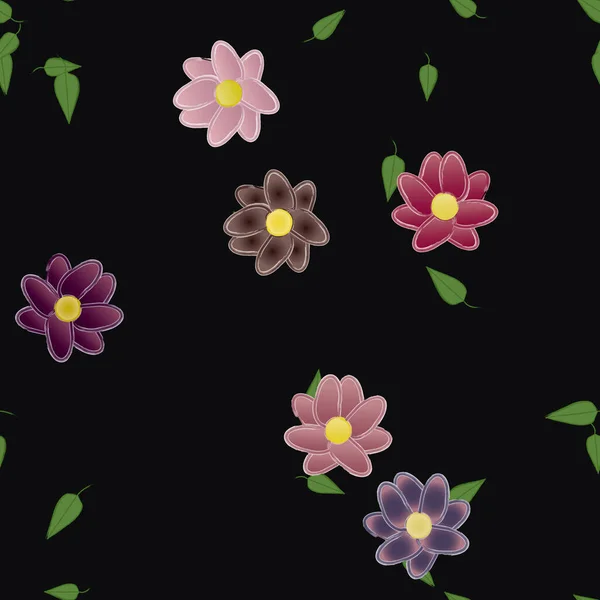 Flores Simples Con Hojas Verdes Composición Libre Ilustración Vectorial — Vector de stock