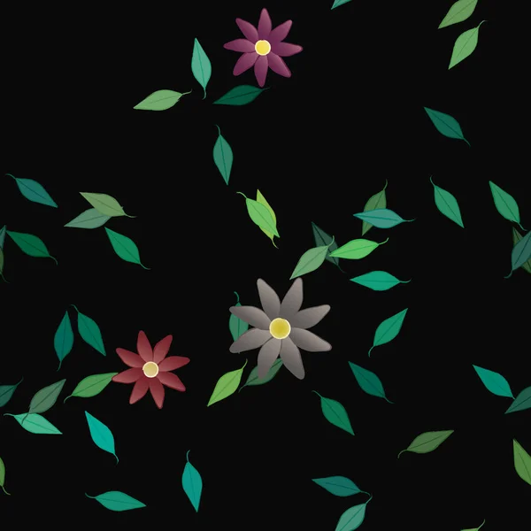 Fleurs Simples Avec Des Feuilles Vertes Composition Libre Illustration Vectorielle — Image vectorielle