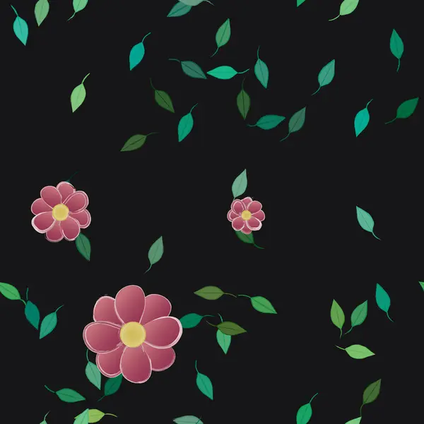 Flores Abstractas Con Hojas Patrón Sin Costura Ilustración Vectorial — Archivo Imágenes Vectoriales