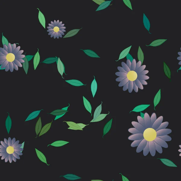 Fleurs Simples Avec Des Feuilles Vertes Composition Libre Illustration Vectorielle — Image vectorielle