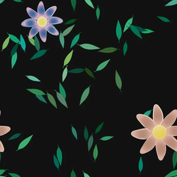 Flores Simples Con Hojas Verdes Composición Libre Ilustración Vectorial — Vector de stock