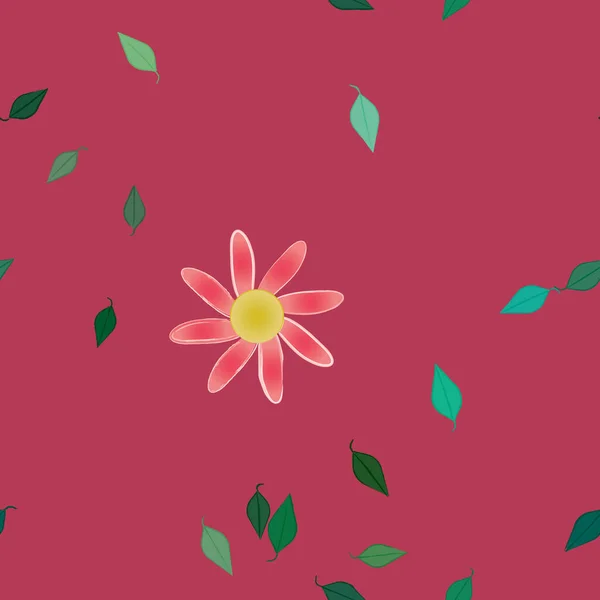 Fleurs Simples Avec Des Feuilles Vertes Composition Libre Illustration Vectorielle — Image vectorielle