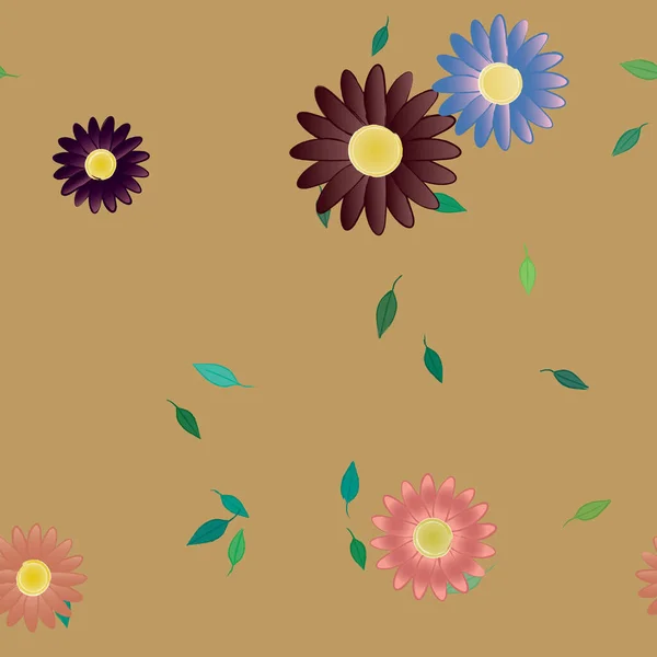 Fleurs Abstraites Avec Des Feuilles Motif Sans Couture Illustration Vectorielle — Image vectorielle