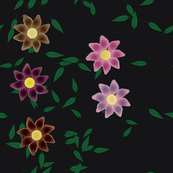 Fleurs Simples Avec Des Feuilles Vertes Composition Libre Illustration Vectorielle — Image vectorielle