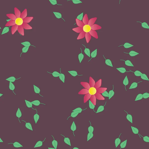 Flores Abstractas Con Hojas Patrón Sin Costura Ilustración Vectorial — Archivo Imágenes Vectoriales