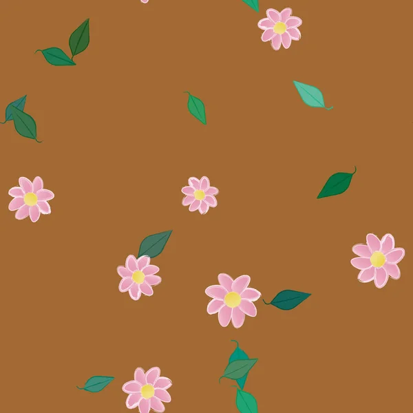 Flores Abstractas Con Hojas Patrón Sin Costura Ilustración Vectorial — Vector de stock