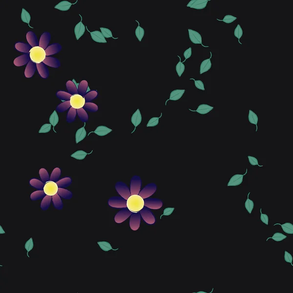 Flores Abstractas Con Hojas Patrón Sin Costura Ilustración Vectorial — Archivo Imágenes Vectoriales