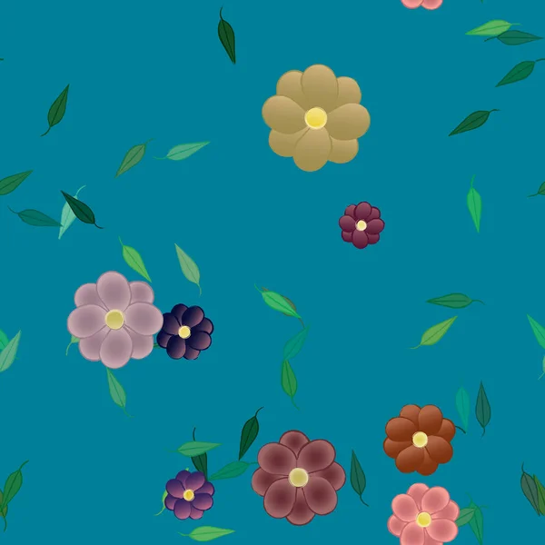 Flores Abstractas Con Hojas Patrón Sin Costura Ilustración Vectorial — Vector de stock