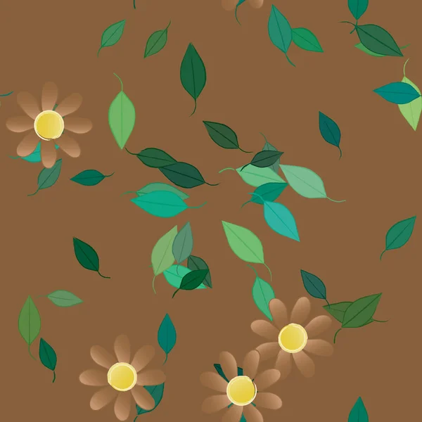 Flores Abstractas Con Hojas Patrón Sin Costura Ilustración Vectorial — Vector de stock