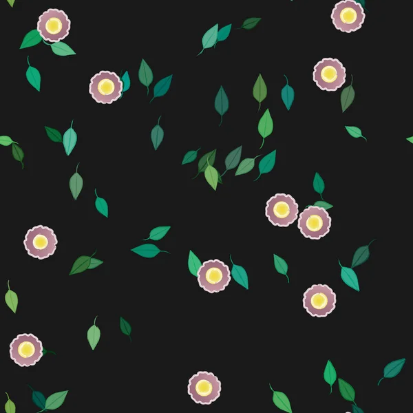 Flores Abstractas Con Hojas Patrón Sin Costura Ilustración Vectorial — Vector de stock