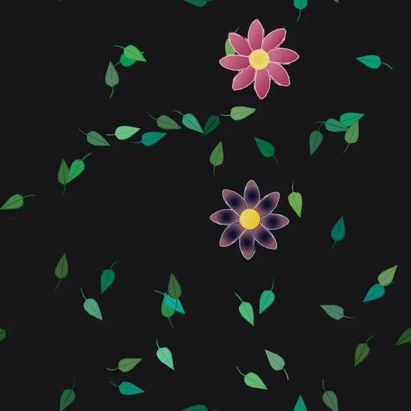 Flores Abstractas Con Hojas Patrón Sin Costura Ilustración Vectorial — Vector de stock