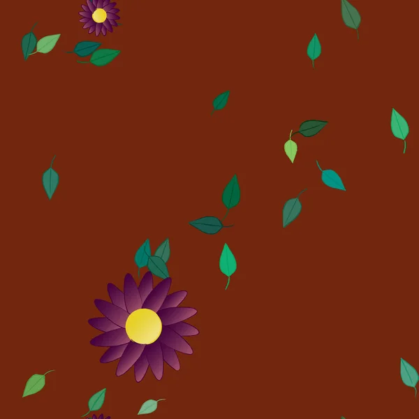 Flores Abstractas Con Hojas Patrón Sin Costura Ilustración Vectorial — Vector de stock