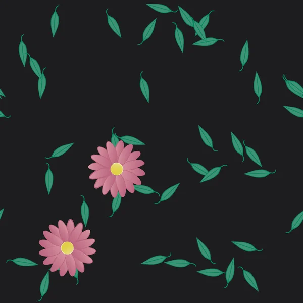 Flores Abstractas Con Hojas Patrón Sin Costura Ilustración Vectorial — Vector de stock