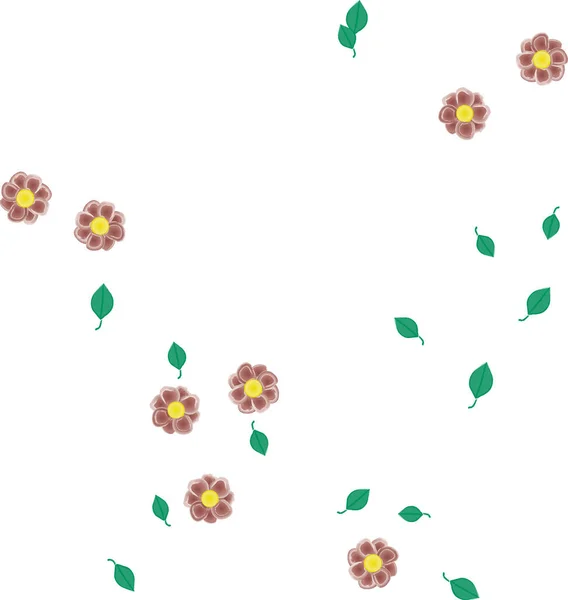 Flores Simples Con Hojas Verdes Composición Libre Ilustración Vectorial — Vector de stock