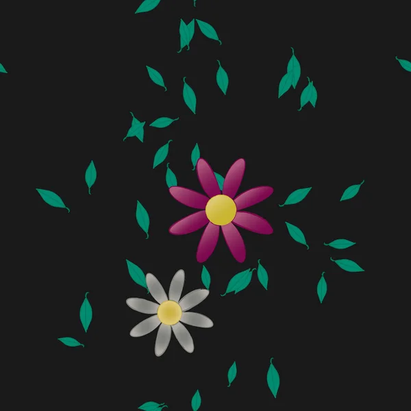 Flores Abstractas Con Hojas Patrón Sin Costura Ilustración Vectorial — Vector de stock