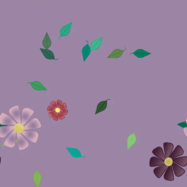 Flores Abstractas Con Hojas Patrón Sin Costura Ilustración Vectorial — Archivo Imágenes Vectoriales