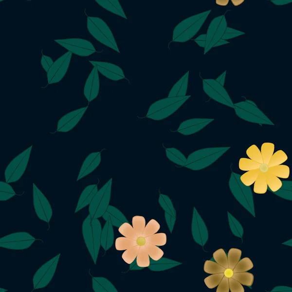 Eenvoudige Bloemen Met Groene Bladeren Vrije Samenstelling Vector Illustratie — Stockvector