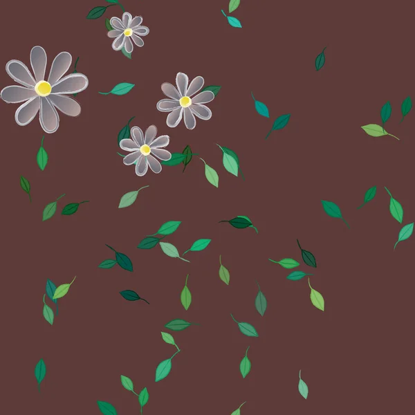 Abstrakta Blommor Med Blad Sömlös Mönster Vektor Illustration — Stock vektor