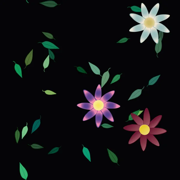 Flores Simples Con Hojas Verdes Composición Libre Ilustración Vectorial — Archivo Imágenes Vectoriales