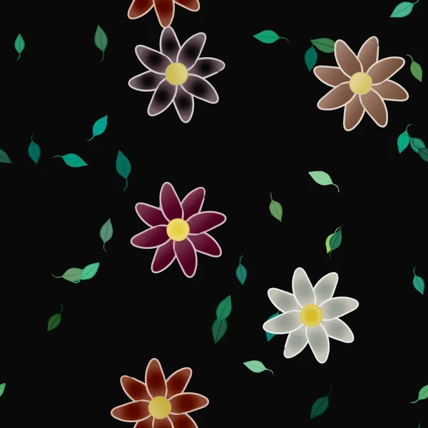 Fleurs Abstraites Avec Des Feuilles Motif Sans Couture Illustration Vectorielle — Image vectorielle