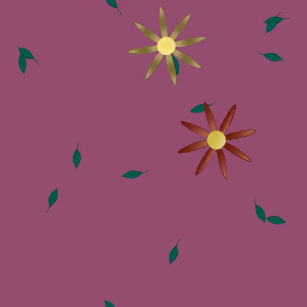 Flores Abstractas Con Hojas Patrón Sin Costura Ilustración Vectorial — Vector de stock