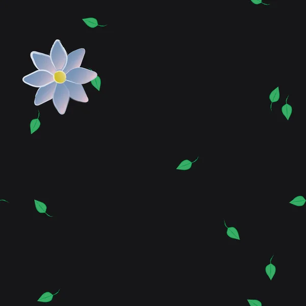 Flores Simples Con Hojas Verdes Composición Libre Ilustración Vectorial — Vector de stock