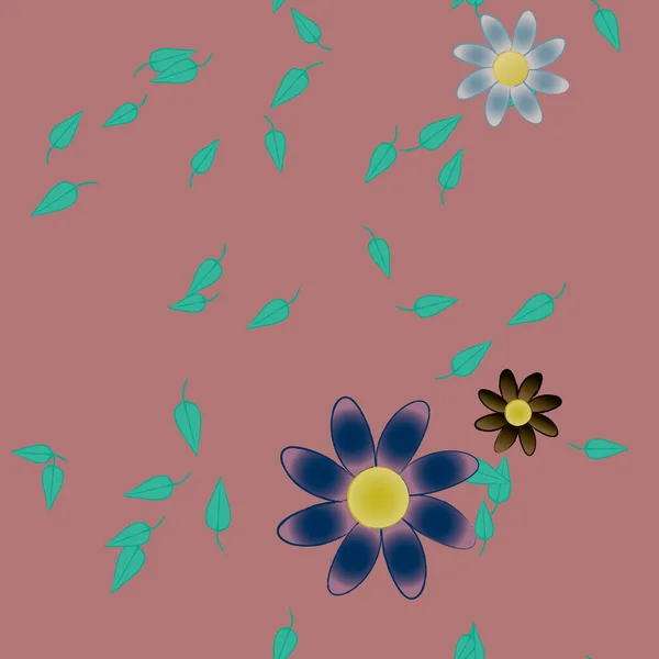 Fleurs Simples Avec Des Feuilles Vertes Composition Libre Illustration Vectorielle — Image vectorielle