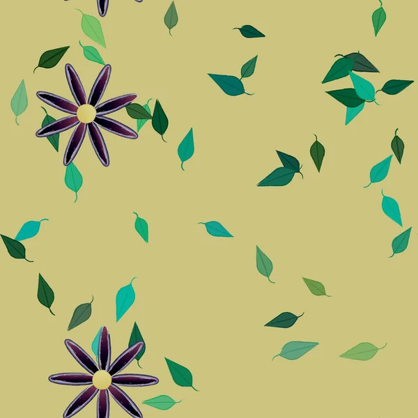 Flores Abstractas Con Hojas Patrón Sin Costura Ilustración Vectorial — Vector de stock