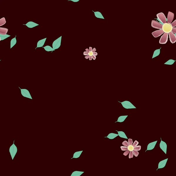 Fleurs Simples Avec Des Feuilles Vertes Composition Libre Illustration Vectorielle — Image vectorielle