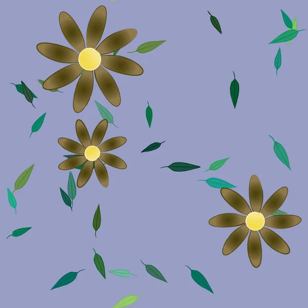 Flores Abstractas Con Hojas Patrón Sin Costura Ilustración Vectorial — Vector de stock