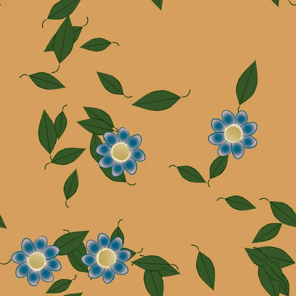 Fleurs Simples Avec Des Feuilles Vertes Composition Libre Illustration Vectorielle — Image vectorielle