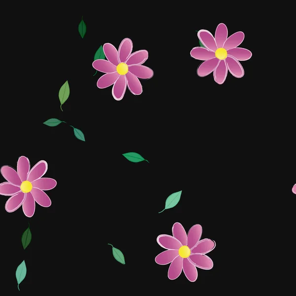 Flores Abstractas Con Hojas Patrón Sin Costura Ilustración Vectorial — Archivo Imágenes Vectoriales